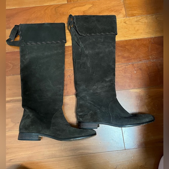 Cole Haan Black Suede Heeled Boots - Picture 1 of 3